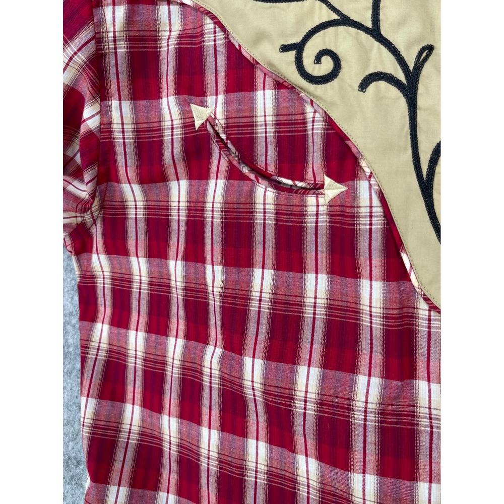 Roper Western Shirt Men L Red Plaid Embroidered Yoke Pearl Snap Smile Pocket NEW - Picture 13 of 15